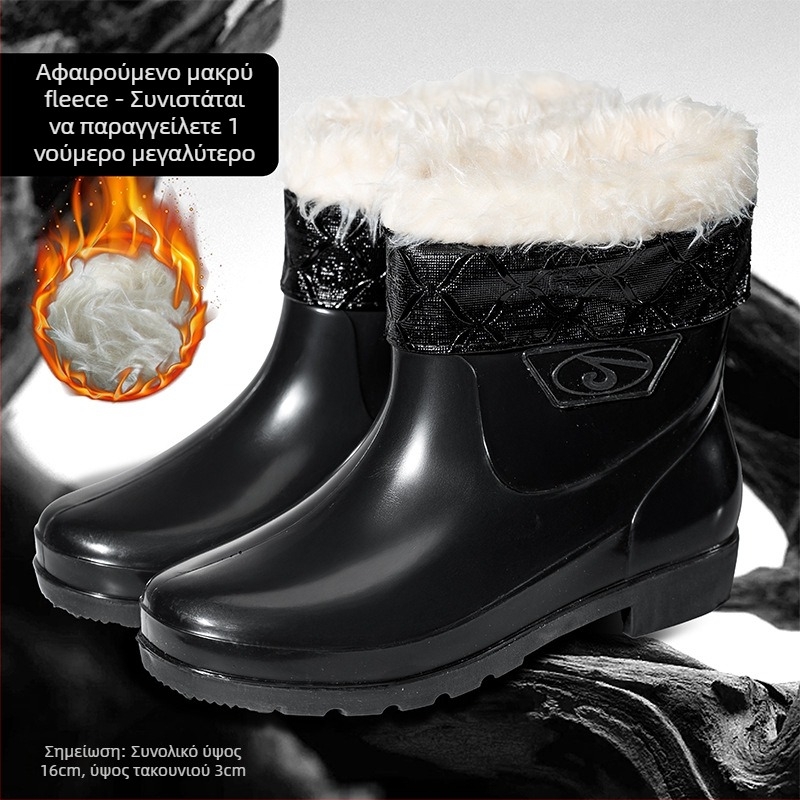 Guixin ανδρικά αδιάβροχα μποτάκια βροχής με επένδυση φλίς, αντιολισθητική και ανθεκτική σόλα, χαμηλός σωλήνας