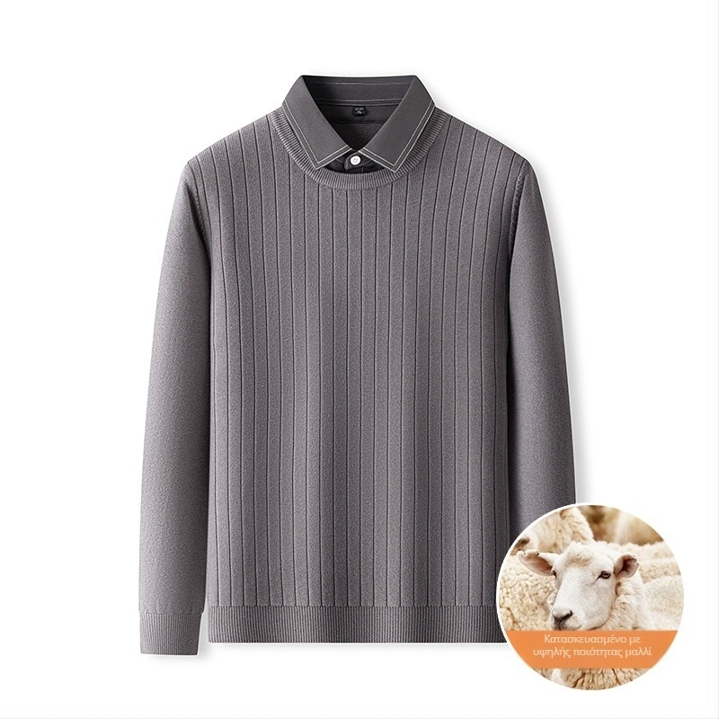 Ανδρικό πλεκτό με γιακά πουκάμισου, μείγμα μαλλιού, παχύ, μακριά μανίκια, ίσια γραμμή (Εποχή Φθινόπωρο–Χειμώνας 2025)
