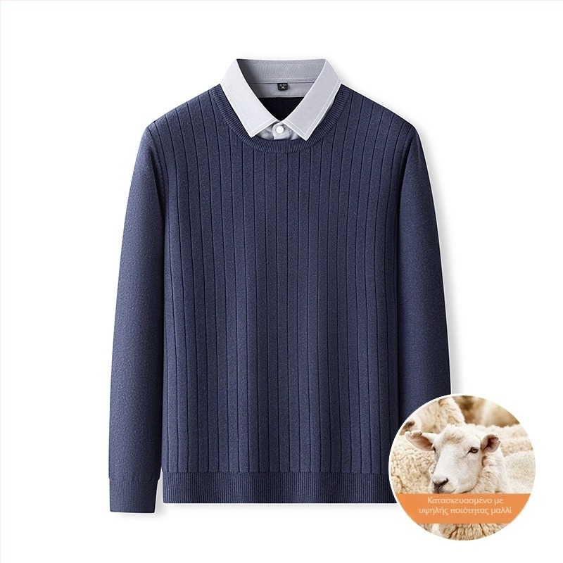 Ανδρικό πλεκτό με γιακά πουκάμισου, μείγμα μαλλιού, παχύ, μακριά μανίκια, ίσια γραμμή (Εποχή Φθινόπωρο–Χειμώνας 2025)
