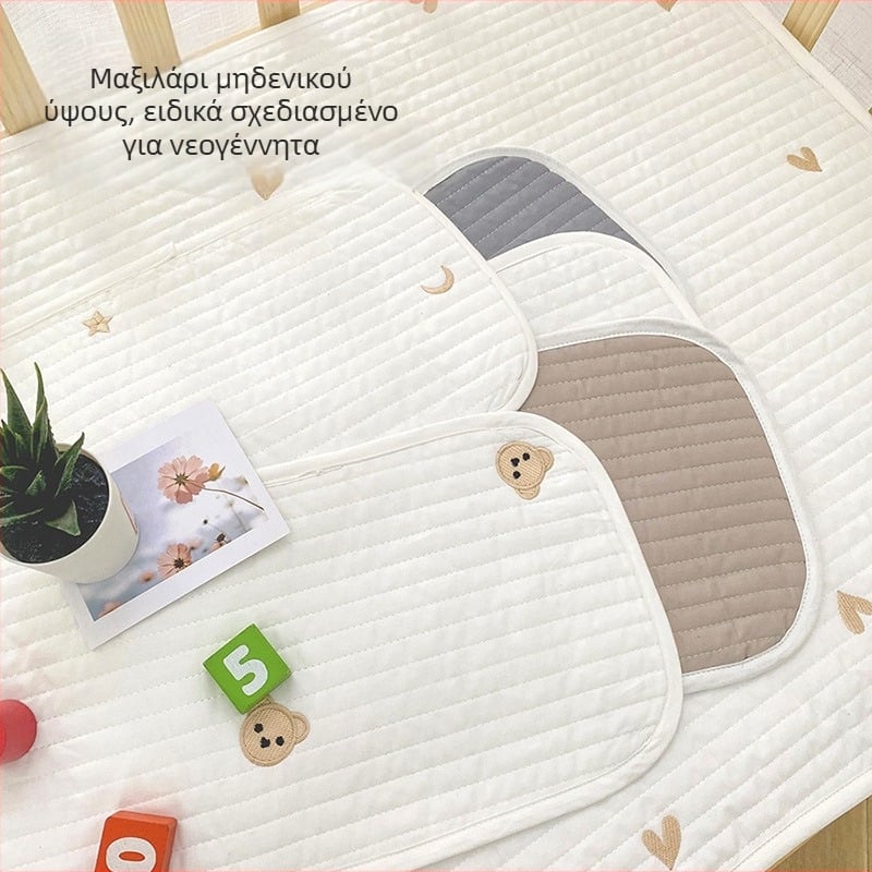 Νεογεννητικό μαξιλαράκι για επίπεδη κεφαλή, κορεατικού στυλ, quilted, 100% βαμβάκι, γέμισμα Kapok, ορθογώνιο, ύψος 1-5 cm