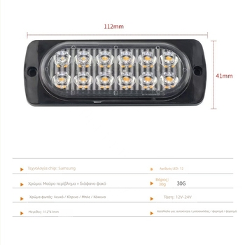 I-cl-12 led φως προειδοποίησης αυτοκινήτου, 12-24V, 4W, ABS, υπερλεπτό, 12 LED, για πίσω πόρτα/διακοσμητικό φως, με στερέωση βίδες