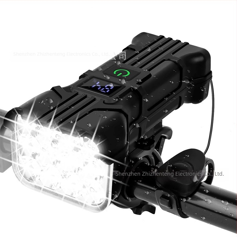 PAGAO Μπροστινό φανάρι ποδηλάτου με 12 LED, σειρήνα και ψηφιακή οθόνη για ποδήλατα βουνού