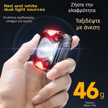 Φακός κεφαλής LED με αισθητήρα, μακρά διάρκεια μπαταρίας, φόρτιση USB, LED 5W, μπαταρία 800 mAh, κατάλληλος για αλιεία, πεζοπορία και νυχτερινή ποδηλασία
