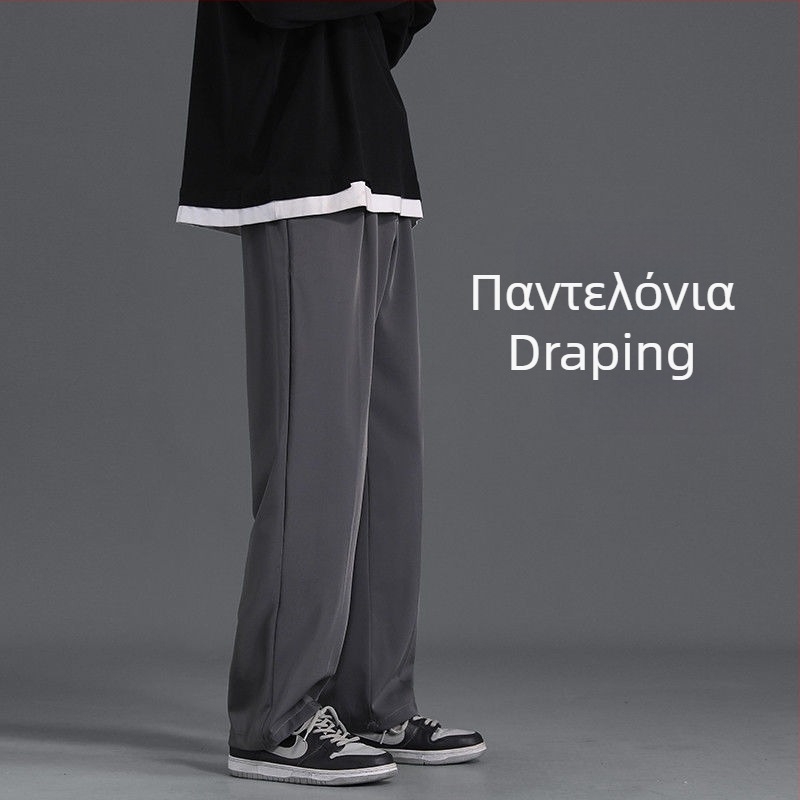 Ανδρικά casual παντελόνια, χαλαρή φαρδιά γραμμή με κομμένο κοντό ίσιο τελείωμα, πολυεστέρας, κατάλληλα για άνοιξη και φθινόπωρο.