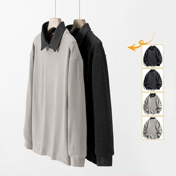 Πόλο πουκάμισο με μακριά μανίκια, twill σχέδιο, λεπτομέρεια κολλάζ, παχύ ύφασμα, συνδυασμένος τύπος