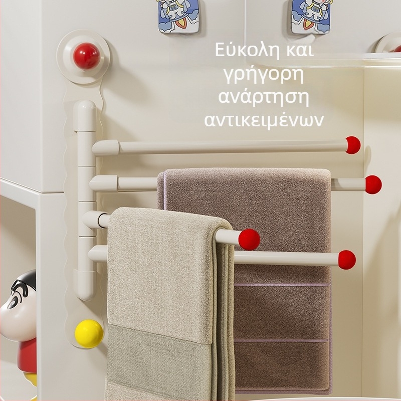 Ανοξείδωτη περιστρεφόμενη κρεμάστρα πετσέτας με κύπελλο αναρρόφησης, για τοίχο μπάνιου, χωρίς τρύπες