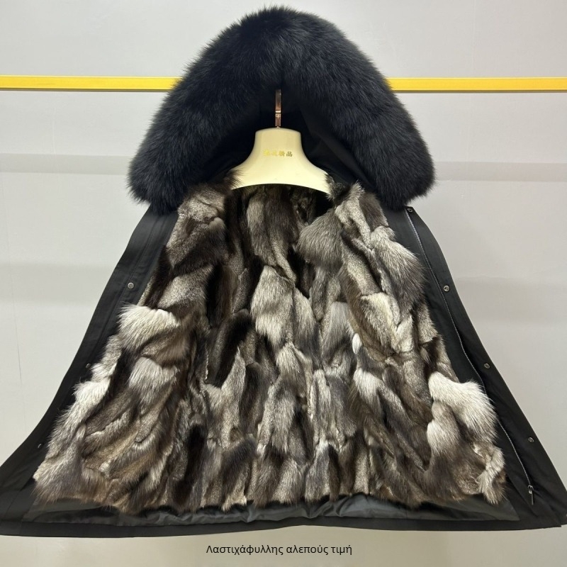 Ανδρικό παλτό με γούνα αλεπούς, εσωτερική επένδυση, αποσπώμενη κουκούλα, φερμουάρ, μεσαίο μήκος