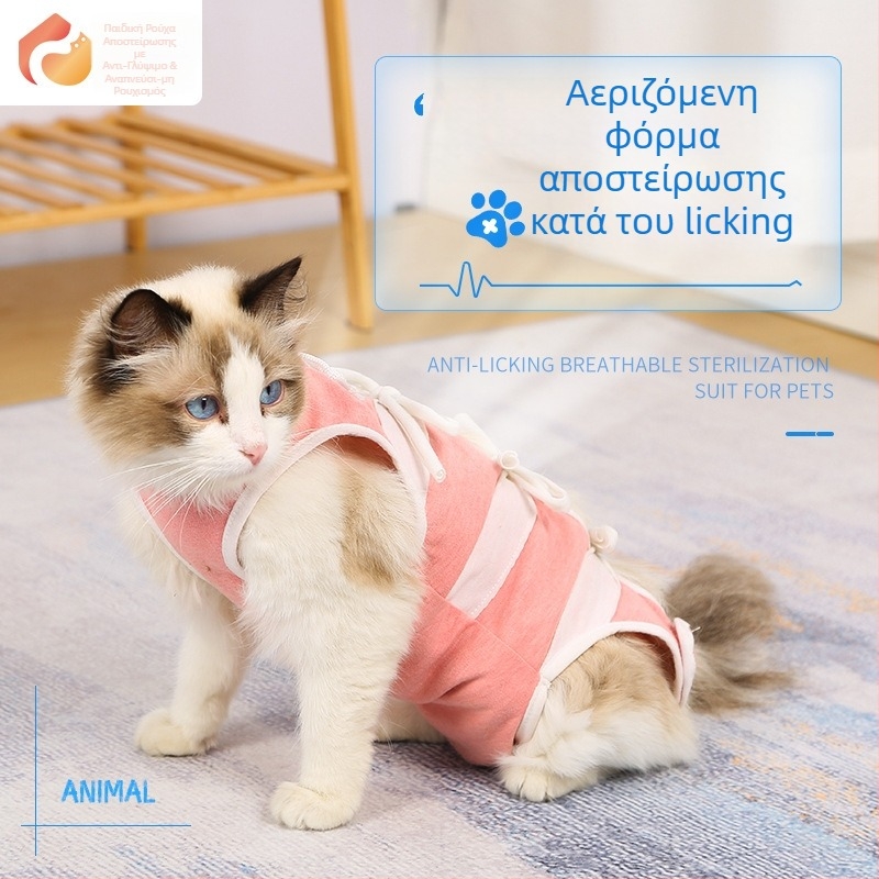 Ρούχο γάτας μετά τη στείρωση – αναπνεύσιμο βαμβακερό ρούχο για κατοικίδια με τρία σημεία στερέωσης: ελαστικό πουλόβερ, ιμάντας στην πλάτη, Velcro στην ουρά; προστατεύει από λοίμωξη, γλείψιμο και ροή γάλακτος; εφαρμοστό, αντι-τρίχες