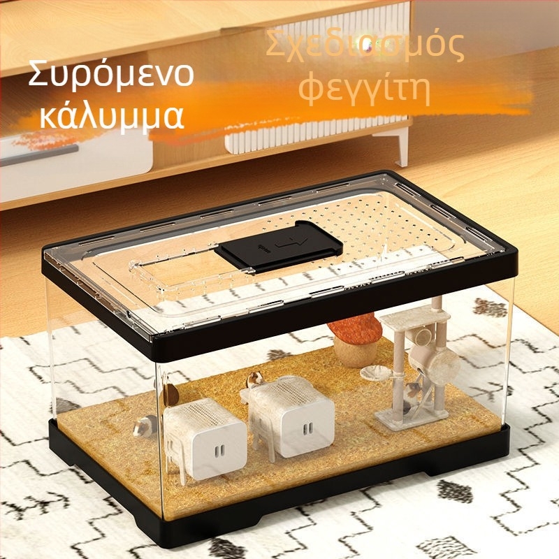 Ακρυλικό κλουβί για χάμστερ με μεγάλο χώρο — φορητό σετ αρχαρίων με τροχό τρεξίματος