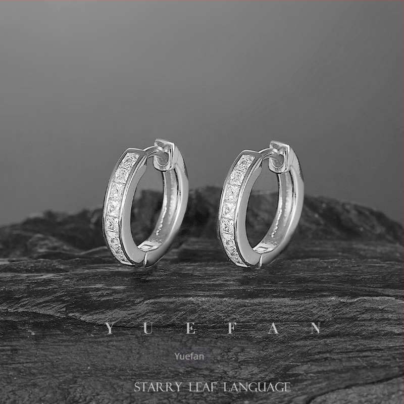 Σκουλαρίκια: Γεωμετρικοί κύκλοι από μοσανίτη, 1 καράτι, συνθετικός λίθος, ασήμι S925, κοπή οκτώ καρδιές και οκτώ βέλη