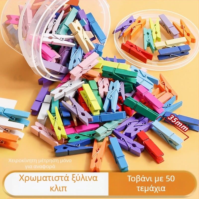 Ξύλινα κλιπ φωτογραφιών, ορθογώνια, σετ 100 τεμαχίων, με ετικέτες από σχοινί κάνναβης