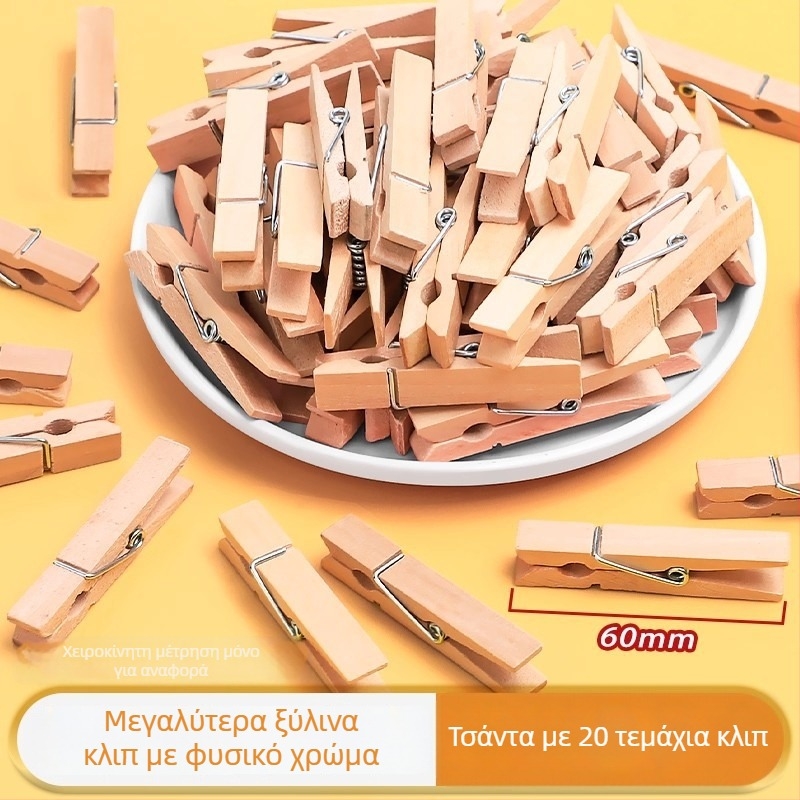 Ξύλινα κλιπ φωτογραφιών, ορθογώνια, σετ 100 τεμαχίων, με ετικέτες από σχοινί κάνναβης