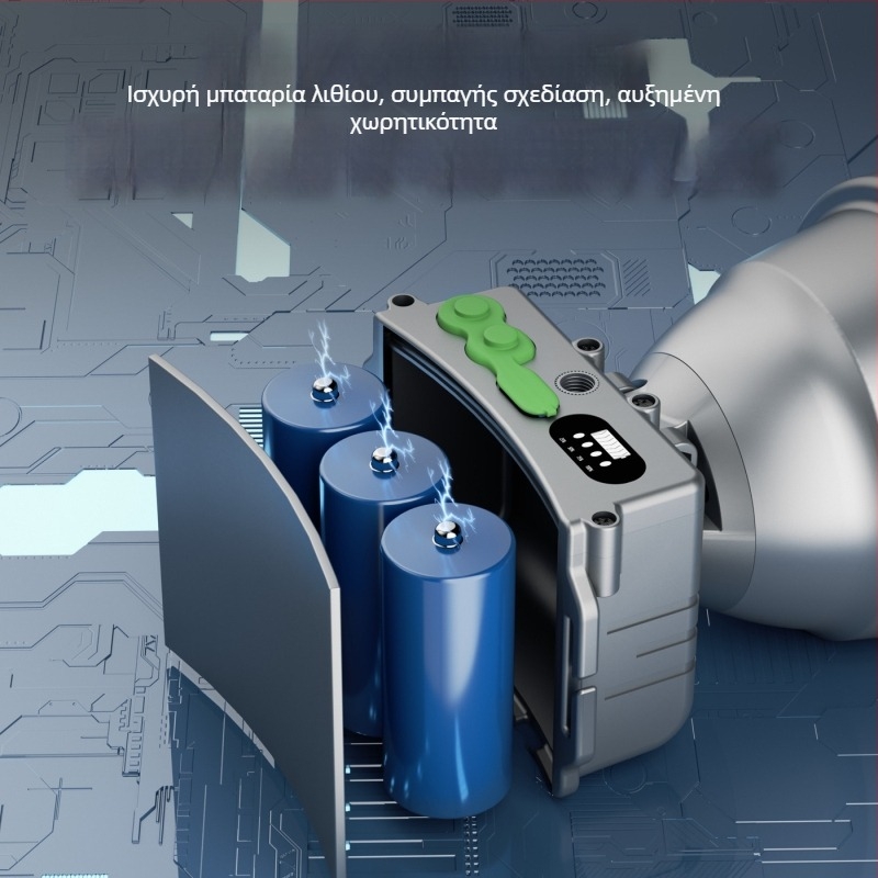 LED εξωτερικός φακός κεφαλής από κράμα αλουμινίου, τροφοδοσία με μπαταρία, χωρητικότητα μπαταρίας 6000, ισχύς 100, LED πηγή φωτός, εμβέλεια 200–500 μέτρα