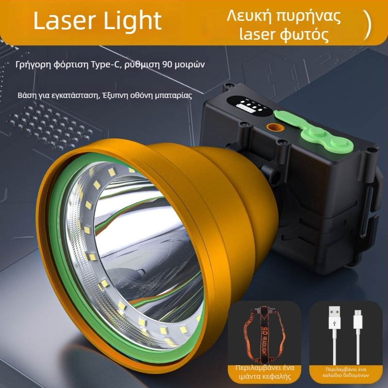 LED εξωτερικός φακός κεφαλής από κράμα αλουμινίου, τροφοδοσία με μπαταρία, χωρητικότητα μπαταρίας 6000, ισχύς 100, LED πηγή φωτός, εμβέλεια 200–500 μέτρα