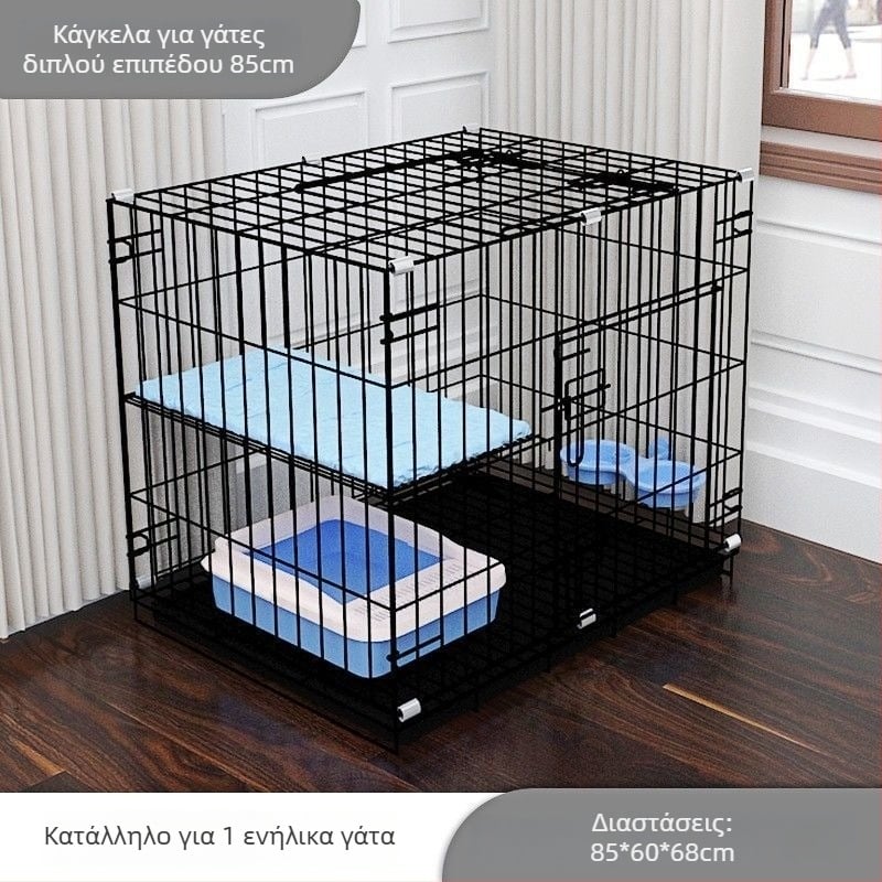 Κλουβί γάτας από ανοξείδωτο ατσάλι, αναδιπλούμενο με πολλά επίπεδα για εσωτερική χρήση χωρίς εγκατάσταση