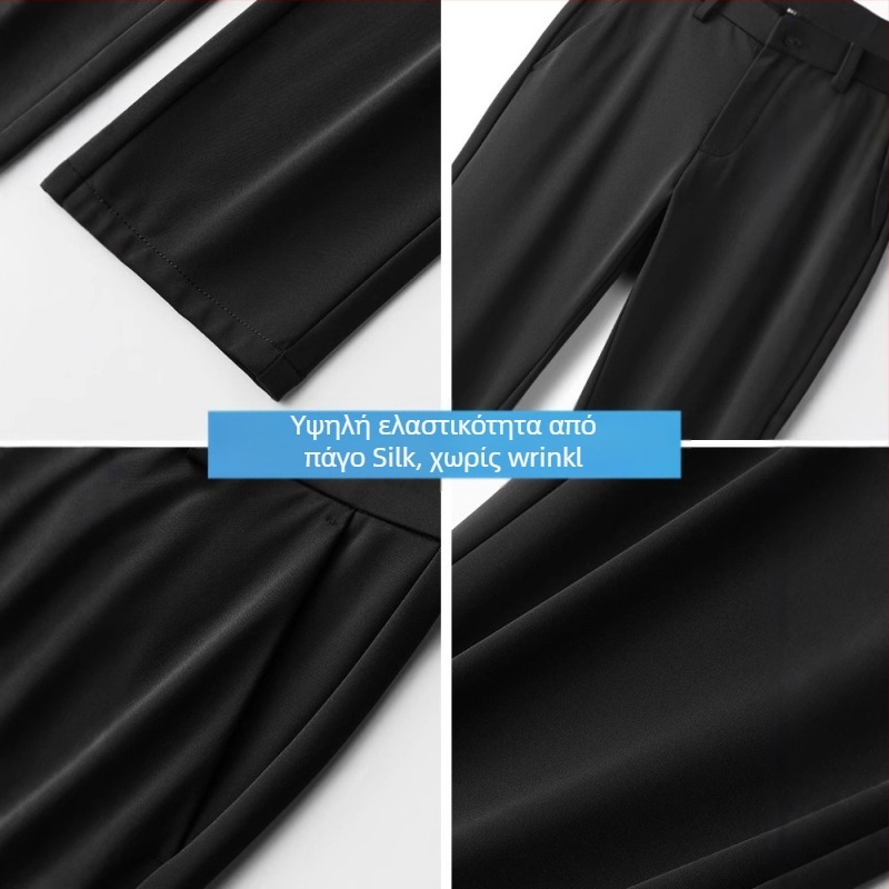 Ανδρικά χαλαρά παντελόνια, ελαφρύ ύφασμα, υψηλή ελαστικότητα, μεσαία-υψηλή μέση, φαρδιά γραμμή