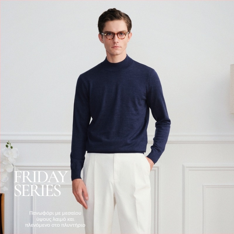 Ανδρικό πλεκτό πουλόβερ από 100% μαλλί, πλένεται στο πλυντήριο, παχύ για τον χειμώνα, στρογγυλό λαιμό, μακριά μανίκια