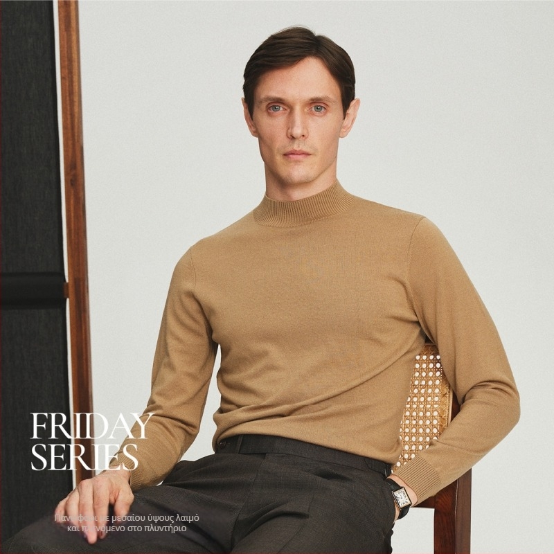 Ανδρικό πλεκτό πουλόβερ από 100% μαλλί, πλένεται στο πλυντήριο, παχύ για τον χειμώνα, στρογγυλό λαιμό, μακριά μανίκια