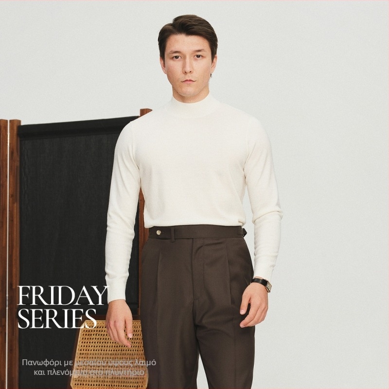 Ανδρικό πλεκτό πουλόβερ από 100% μαλλί, πλένεται στο πλυντήριο, παχύ για τον χειμώνα, στρογγυλό λαιμό, μακριά μανίκια