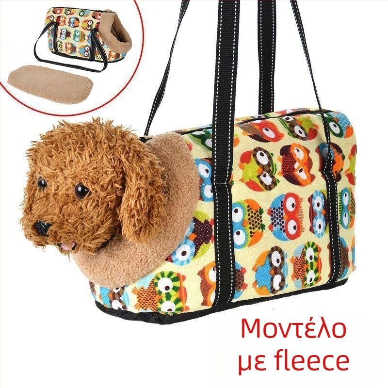 Τσάντα κατοικιδίων με ιμάντα ώμου για σκύλους και γάτες, χειμωνιάτικη επένδυση από βελούδινο ύφασμα