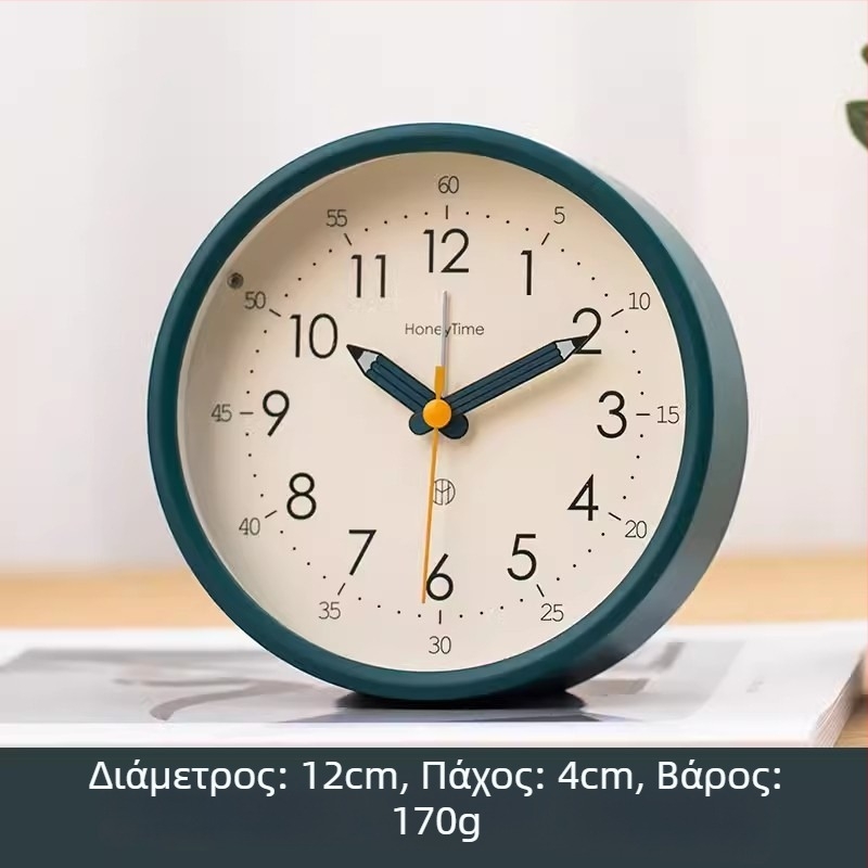 Επιτραπέζιο ρολόι αφύπνισης με αναλογική οθόνη, κίνηση με ομαλό πέρασμα δευτερολέπτων, λειτουργεί με μπαταρία και διαθέτει αφύπνιση
