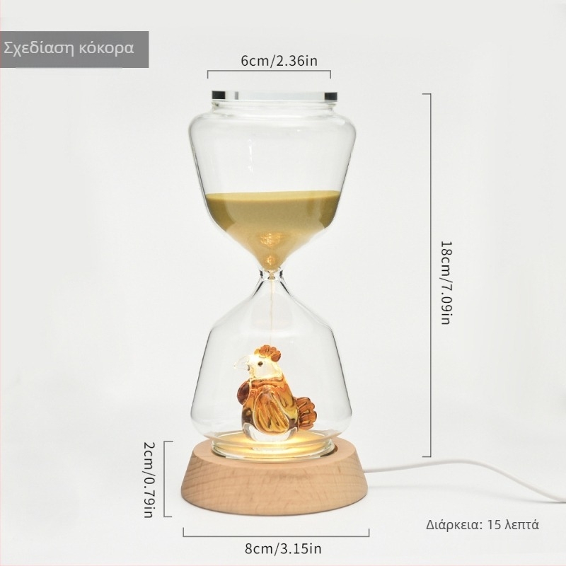 Κλεψύδρα με ζώο – 15 λεπτών χρονομέτρηση, τρισδιάστατος σχεδιασμός, χειροποίητο γυαλί μποροσίλι, φωτιζόμενο νυχτερινό φως για διακόσμηση σπιτιού