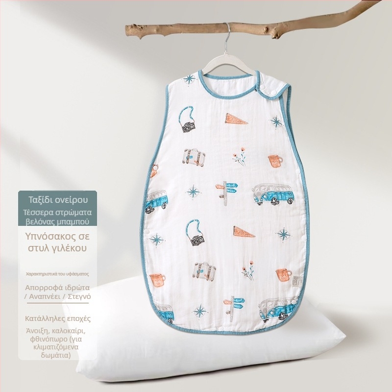 Soft Yun Υπνόσακος για βρέφη από μπαμπού ίνες, ελαφρύ καλοκαίρι, κάτω από 1 Jin, προστασία κοιλιάς, χωρίς μανίκια, cartoon σχέδιο