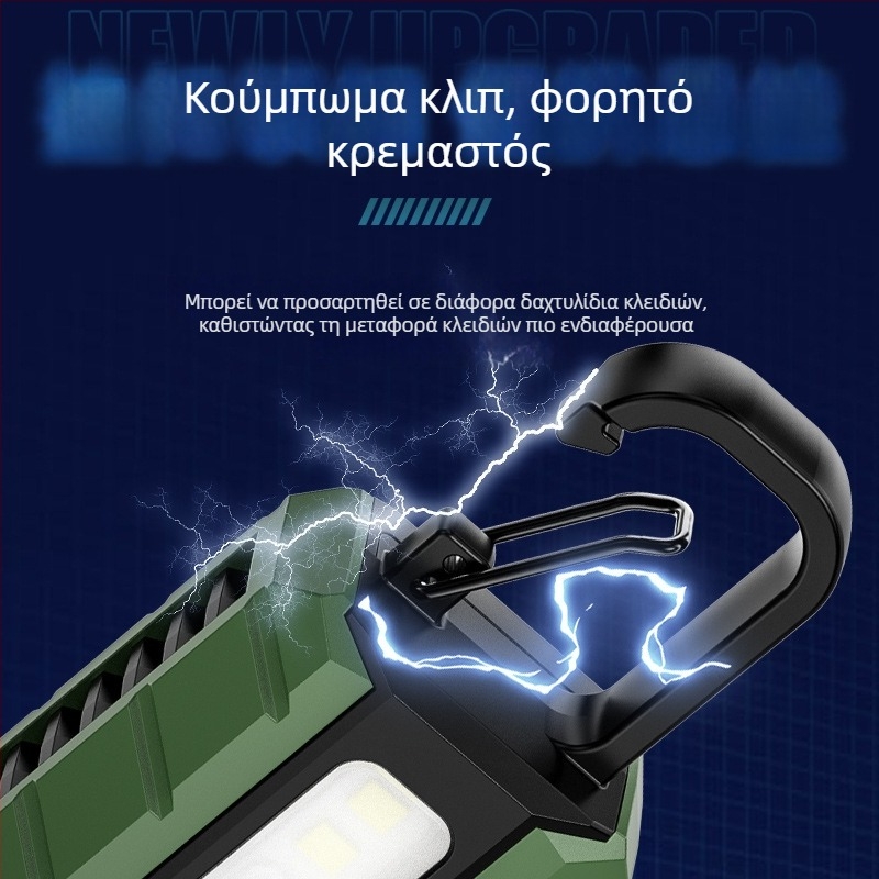 Φακός LED μπρελόκ — επαναφορτιζόμενος, υπερφωτεινός, μαγνητικός, μίνι εξωτερικός φάρος για κατασκήνωση, μπαταρία 400 mAh