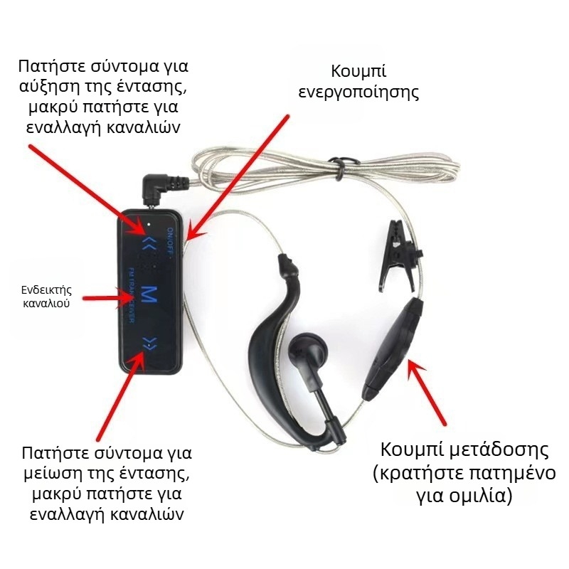 Zerui Lavalier Intercom, 16 κανάλια, 1.5W, εμβέλεια 1.5–3 χλμ