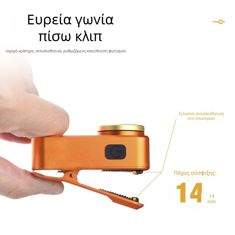 Επαναφορτιζόμενος LED φακός κεφαλής για εξωτερικές εργασίες με μαγνητικό αλουμινένιο σώμα και κλιπ για καπέλο — συμπαγής μίνι φακός