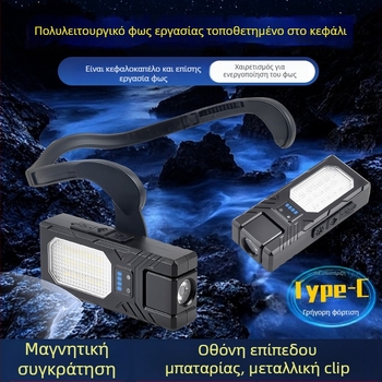 LED κεφαλικός φακός με αισθητήρα, επαναφορτιζόμενος, μπαταρία 1500mAh, εμβέλεια δέσμης 100-200 m, ABS σώμα