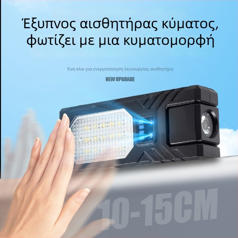 LED κεφαλικός φακός με αισθητήρα, επαναφορτιζόμενος, μπαταρία 1500mAh, εμβέλεια δέσμης 100-200 m, ABS σώμα