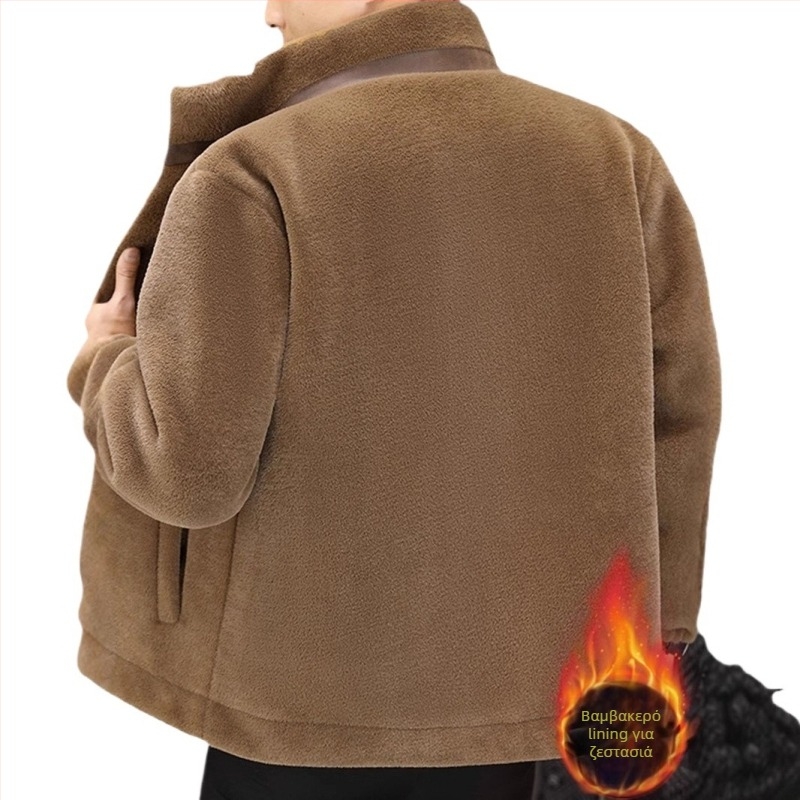 Ανδρικό Mink Velvet μπουφάν – με σταθερό γιακά, φερμουάρ, παχύ πολυεστερικό φλίς, άνετη γραμμή, πλαϊνές τσέπες