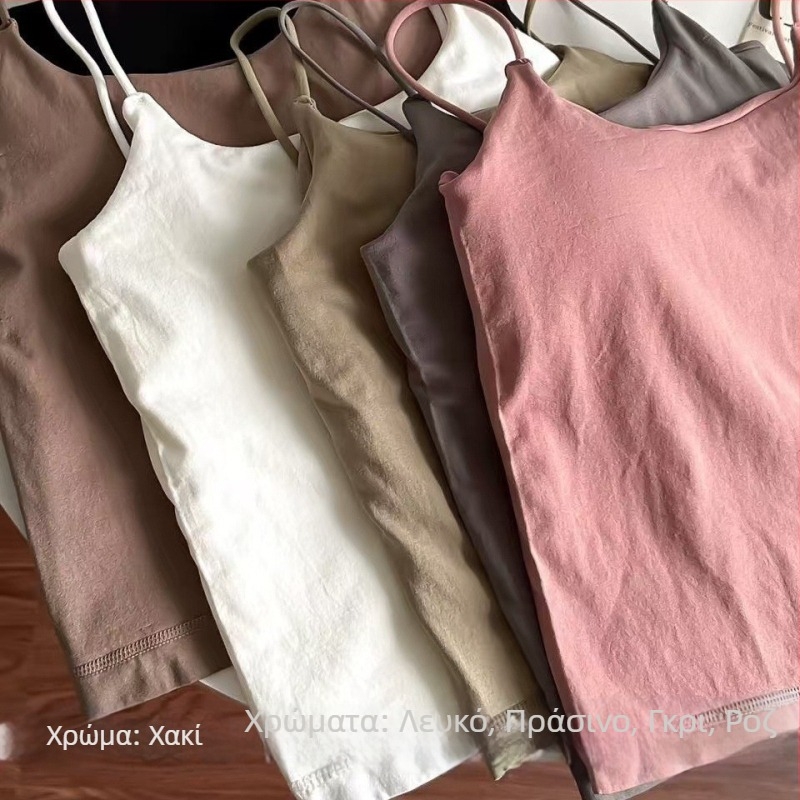 Γυναικείο Camisole με επένδυση fleece και παχιά υφή – φθινόπωρο/χειμώνας, μονόχρωμο, στενή γραμμή, διαμορφωμένη πλάτη