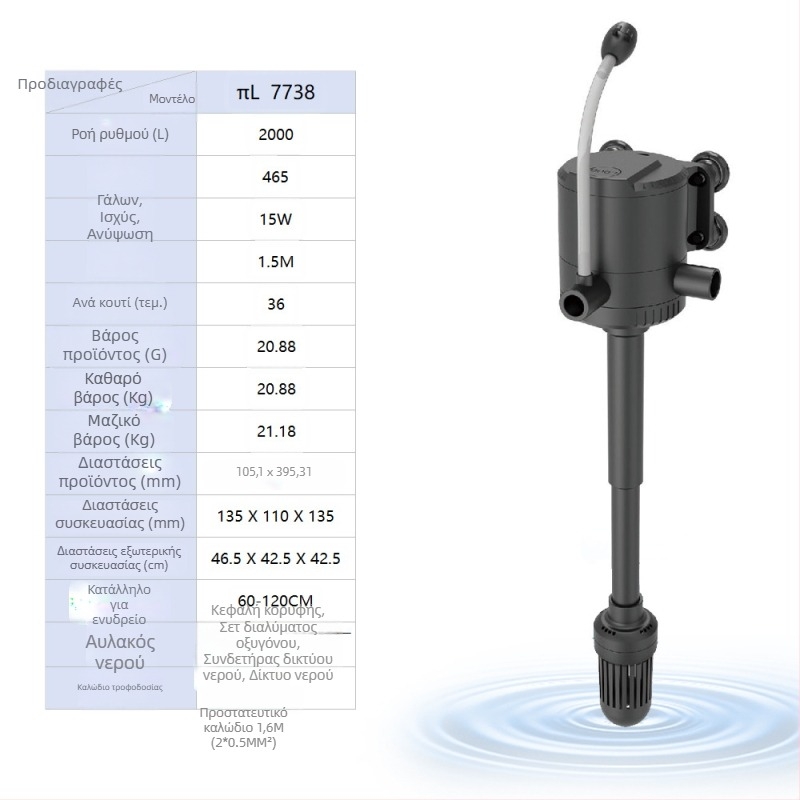 Haiyi υποβρύχια αντλία ενυδρείου με φίλτρο και αερισμό — κατακόρυφος σχεδιασμός, 3-in-1, βάρος 0,375 kg