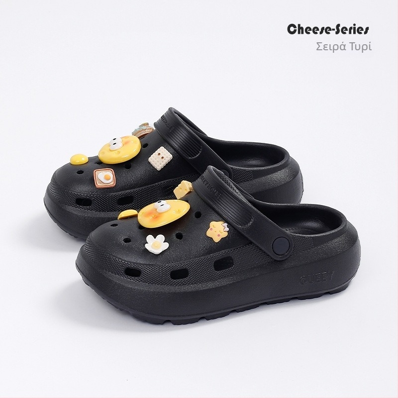 Γυναικείες παντόφλες EVA σε Crocs στυλ, αντιολισθητική φαρδιά σόλα, σχέδιο με καρτούν τυρί, Καλοκαίρι 2025
