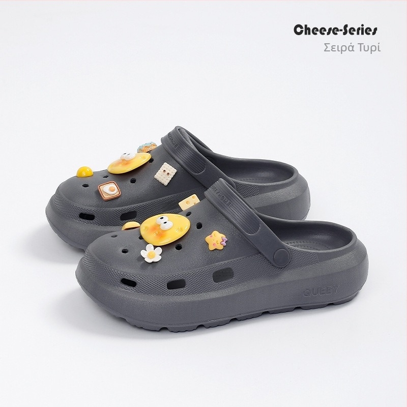 Γυναικείες παντόφλες EVA σε Crocs στυλ, αντιολισθητική φαρδιά σόλα, σχέδιο με καρτούν τυρί, Καλοκαίρι 2025