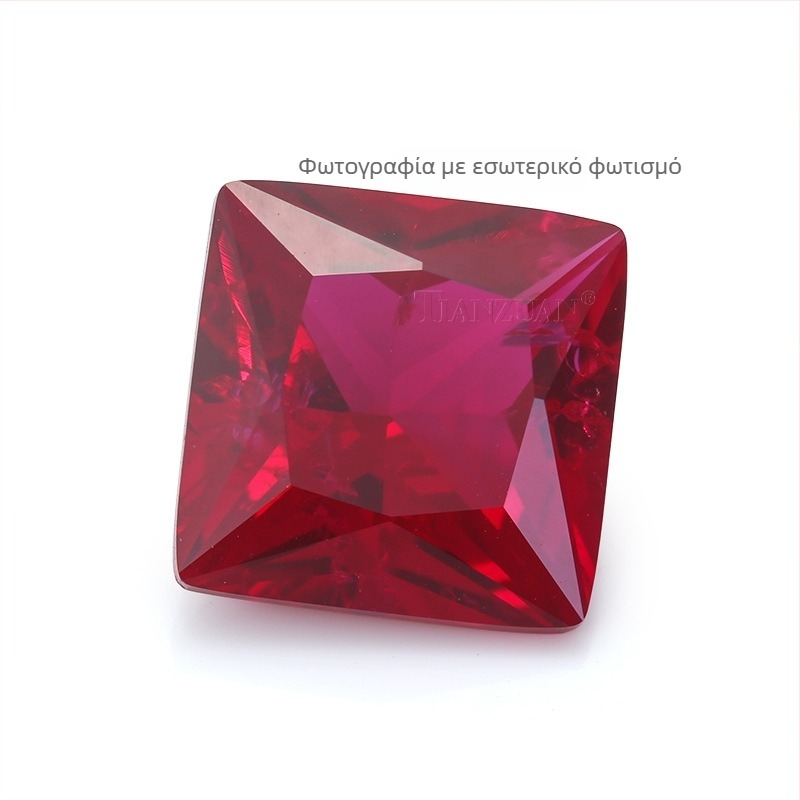 Δαχτυλίδι με συνθετικό ρουμπίνι (κορούνδιο), τετράγωνο κόψιμο, SI1 διαύγεια, χειροποίητο, τεχνητό υλικό