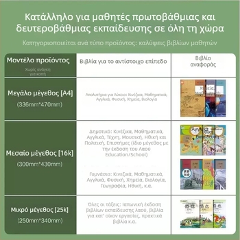 Σετ διαφανών θηκών βιβλίων για Γυμνάσιο, υλικό PP, για 7–9 τάξεις