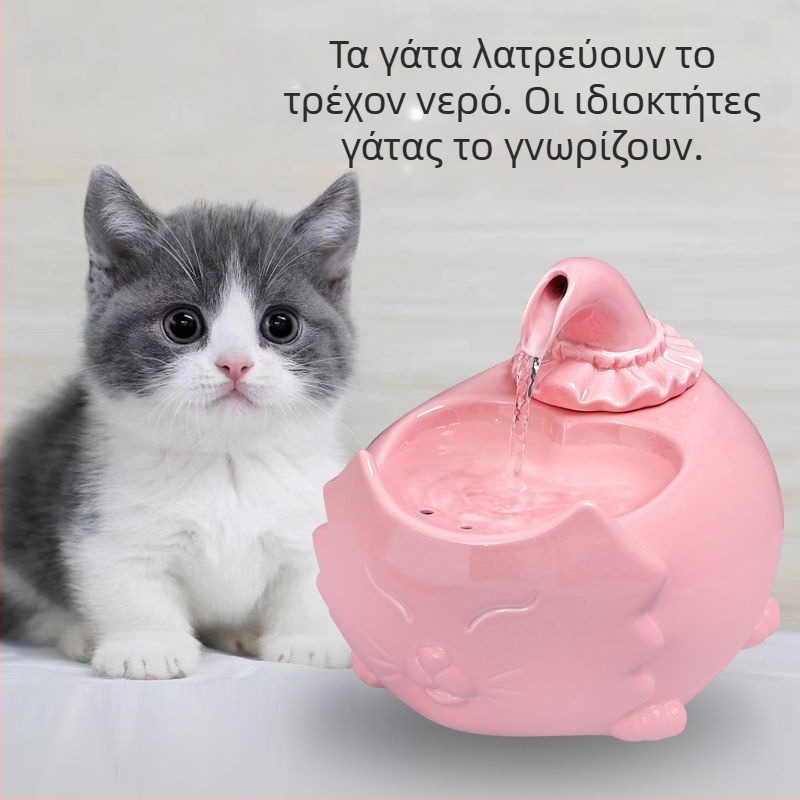 Κεραμικός αυτόματος φοντάν ποτίσματος για γάτες με κυκλοφορούν νερό, USB τροφοδοσία, μη αποσπώμενο