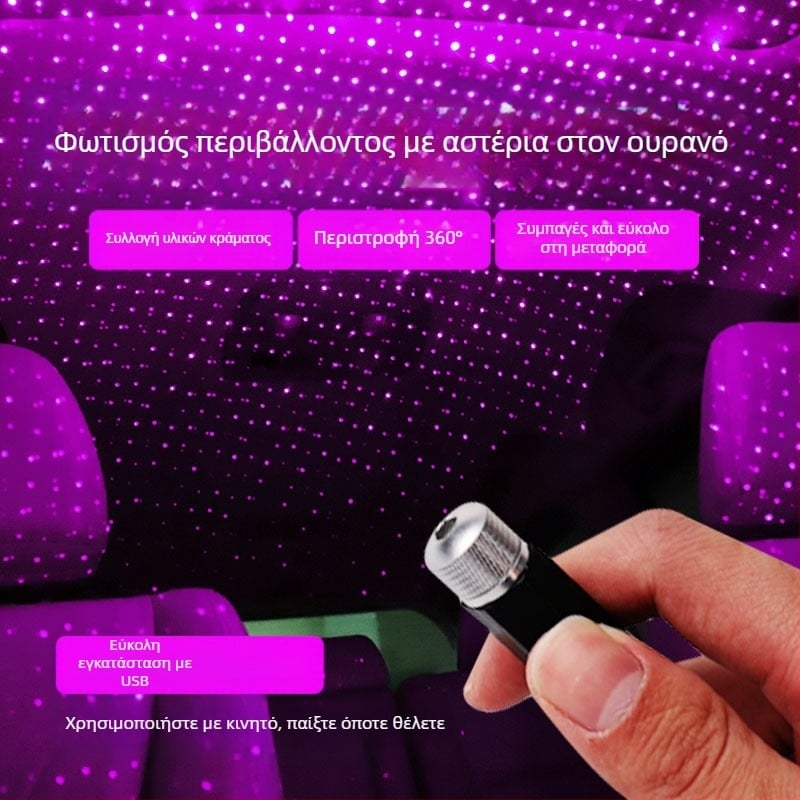 Φωτιστικό εσωτερικού αυτοκινήτου με προβολή αστερισμών LED/laser, μοντέλο XKD-11, τροφοδοσία USB, υλικό: αλουμινίου κράμα + ABS