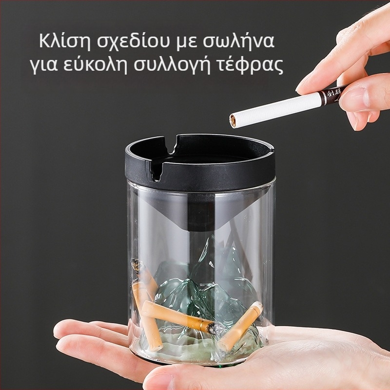 Γυάλινο σταχτοδοχείο με καπάκι, ανθεκτικό στον άνεμο – γυαλί υψηλής αντοχής, επαναχρησιμοποιήσιμο για σπίτι, γραφείο ή καφέ