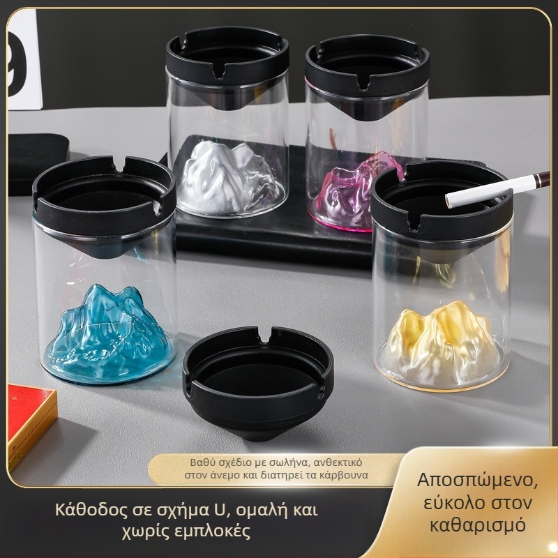 Γυάλινο σταχτοδοχείο με καπάκι, ανθεκτικό στον άνεμο – γυαλί υψηλής αντοχής, επαναχρησιμοποιήσιμο για σπίτι, γραφείο ή καφέ