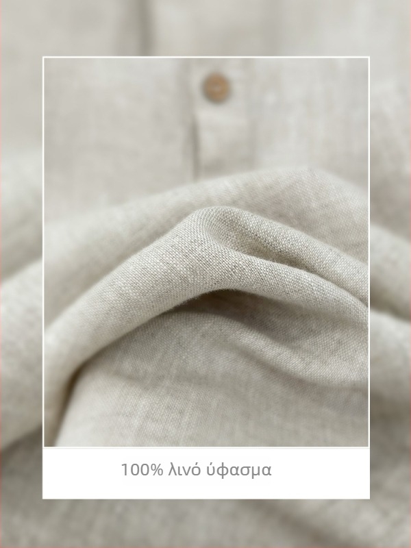 Λινένο πόλο πουκάμισο, κοντά μανίκια, χαλαρή γραμμή, πλυμένο φινίρισμα, γιακά