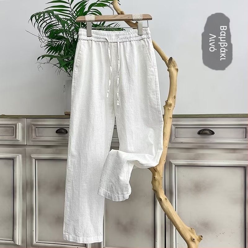 Ανδρικά λινά παντελόνια, χαλαρή γραμμή, λεπτό ύφασμα βαμβάκι-μπαμπού, ίσιο παντελόνι, κορεατικό στυλ