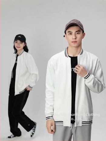 Ζάκετ μπέιζμπολ με φερμουάρ, ρίγες, ιαπωνικό ρετρό στυλ, φαρδιά γραμμή, βελούρι από βαμβάκι 400 g