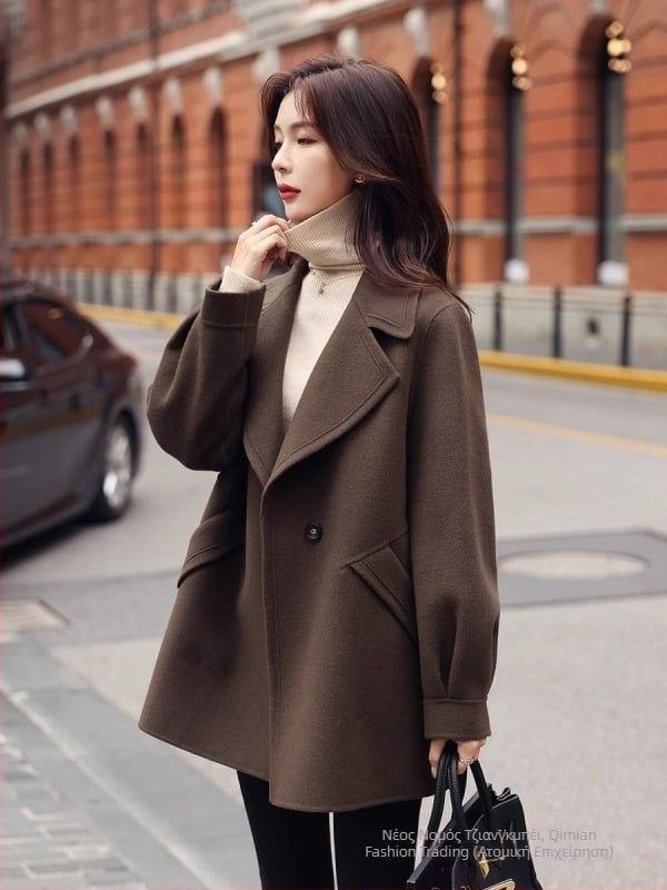 Γυναικείο παλτό μεσαίου μήκους, με διπλό μπροστινό κούμπωμα, μακριά μανίκια, Χειμώνας 2025