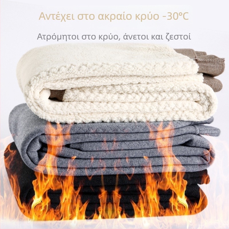 Χειμωνιάτικο θερμικό παντελόνι με ψηλή μέση για άνδρες και γυναίκες, επενδυμένο με φλίς και παχιά μαλλί προβάτου, διπλό στρώμα, χωρίς ραφές, με προστασία γονάτων