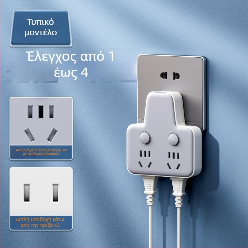 Πολυπρίζο με θύρες USB, νυχτερινό φως, ανεξάρτητος διακόπτης με οθόνη χρόνου, 10A, 220–250V