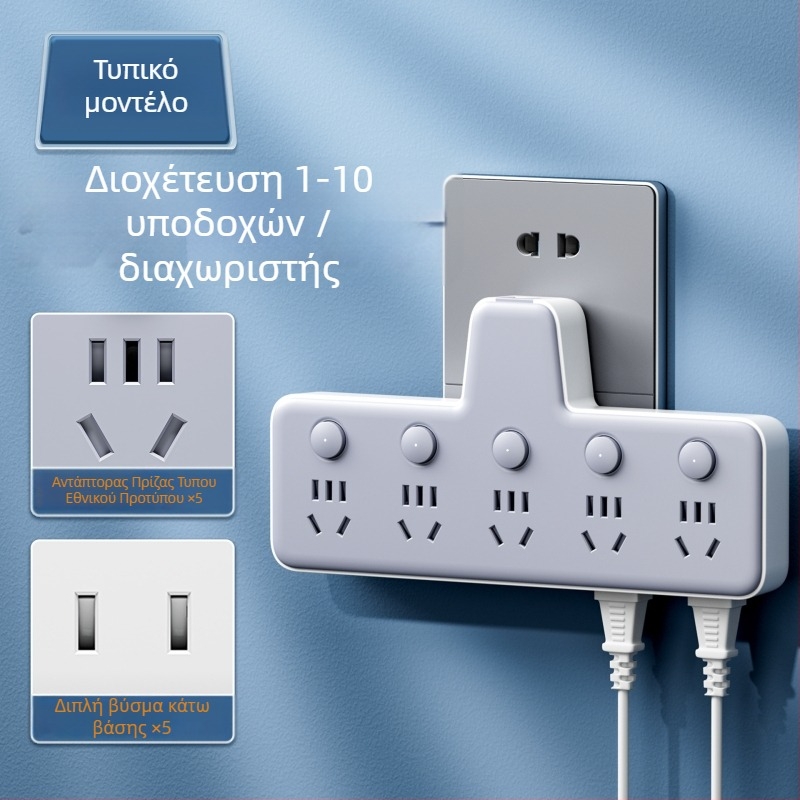 Πολυπρίζο με θύρες USB, νυχτερινό φως, ανεξάρτητος διακόπτης με οθόνη χρόνου, 10A, 220–250V